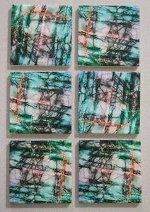 Ceramic Coaster Set M001 of 6 with Cork Pads, Holder & Printed MARBLE Pattern - Picture 1 of 6