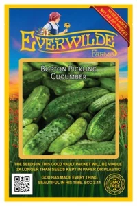 100 Boston Pickling Cucumber Seeds - Everwilde Farms Mylar Seed Packet - Picture 1 of 3