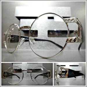 Classic Vintage RETRO Hip Hop Style Clear Lens EYE GLASSES Round Silver Frame - Picture 1 of 8