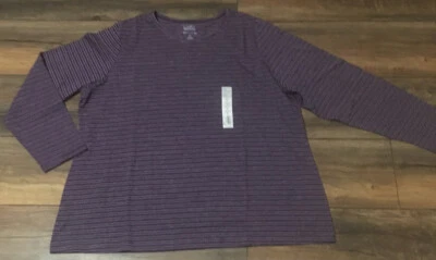 Croft & Barrow The Classic Tee Plus Size Crew Neck Purple Stripe Tee Long Sleeve - Image 1 of 3