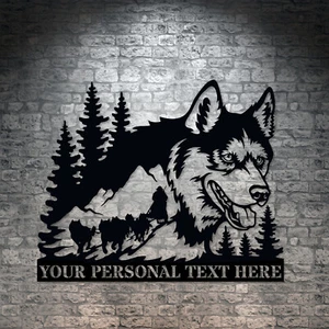 Personalized Husky Sled Dog Portrait Name Metal Sign. Custom Dog Wall Decor Gift - Picture 1 of 6