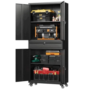 72"H Black Metal Rolling Tool Cabinet Storage Cabinet with 4 Shelves and Wheels - Picture 1 of 6