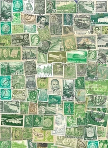 100 Greens Worldwide Real Postage Stamps Scrapbook Arts Crafts Collage Decoupage - Picture 1 of 1