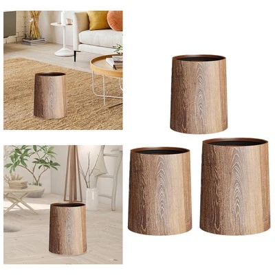 Imitation Wood Grain Trash Can Home Rubbish Bin for Bedroom Laundry Entryway - Image 1 of 2