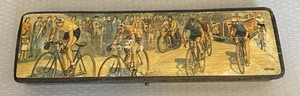 Antigua caja de lápices de laca francesa Tour de Francia papel maché bicicleta carrera depositar - Imagen 1 de 12