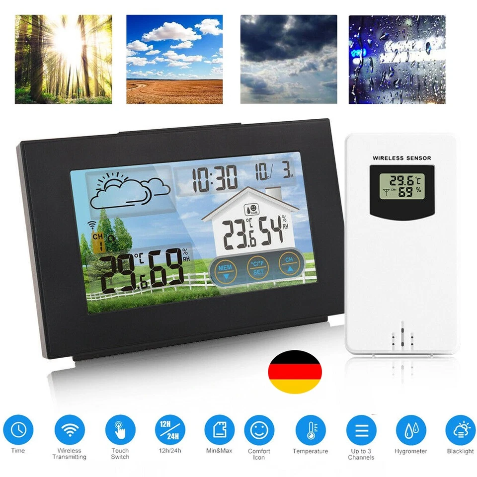 Wireless Elektronische Wetterstation mit Uhr Innen- und Außentemperaturanzeige - Bild 1 von 4