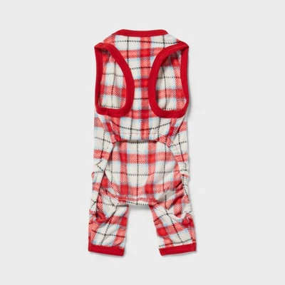 格子超细摇粒绒匹配家庭狗和猫 XS 睡衣 - Wondershop 白色/红色 — 第 1/3 张图片