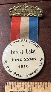 1910 SOUVENIER, 21st ANNUAL PICKNICK, Pinback and Button, St. Paul Retail Grocer' - Bild 1 von 7