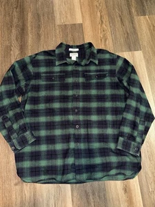 L.L.Bean Men’s XL Chamois Cloth Shirt Green Navy Plaid Heavy Flannel - Picture 1 of 7