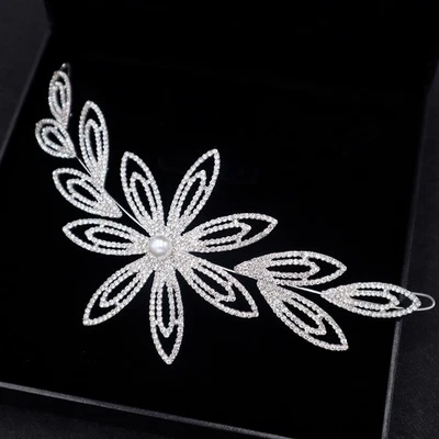  Copricapo di strass argento Copricapo di perle artificiali Fascia per da sposa - Immagine 1 di 4