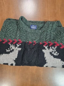 VINTAGE Woolrich Pullover Herren groß grün Wolle Elch/Elch Zopfmuster 90er - Bild 1 von 11