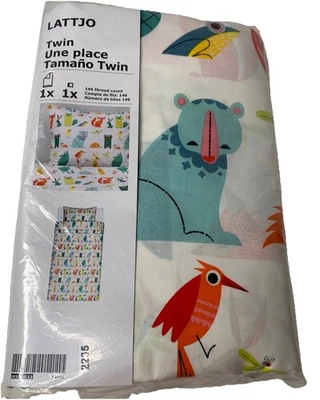 IKEA LATTJO Twin Duvet Cover & Pillowcase Forest Animals Fox Owl Rabbit Bird - Image 1 of 4