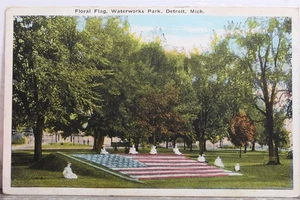 Michigan MI Detroit Waterworks Park Floral Flag Postcard Old Vintage Card View - Picture 1 of 2