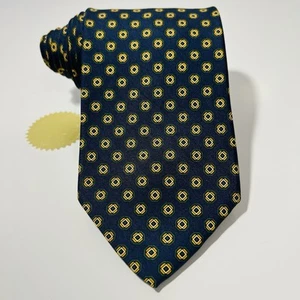 Corbata Andrew’s Ties de seda azul oscuro con medallones verdes y amarillos 59,5x3,875” nueva sin etiquetas - Imagen 1 de 13
