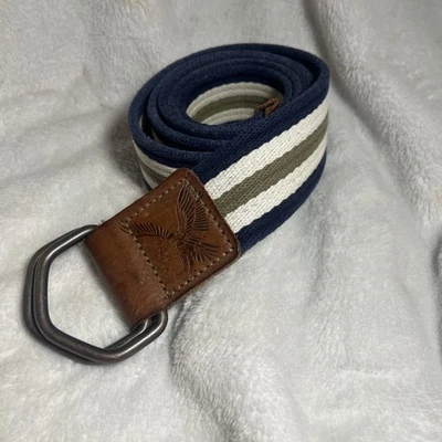 Мужской пояс American Eagle один размер холщовый кожаный ремень с D-образным кольцом орел военный - Изображение 1 из 4