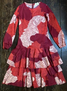 vtg 80s red pink BIJOUX TRICOTS RA-RA Skirt French Polyester Layered dress Xs S - Picture 1 of 12