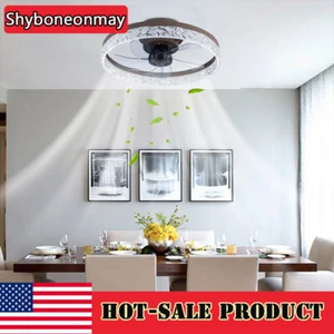 20-inch modern Round Flush-Mount ceiling fan Dimmable LED light shade 6 Speeds - Picture 1 of 13