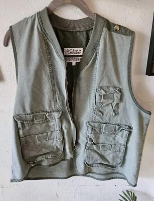 Chaleco de pesca Columbia grandes bolsillos verdes camping al aire libre vintage Foto 1 de 4