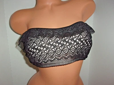 Top de bikini Kate Spade sin tirantes de encaje negro con volantes Lg Foto 1 de 4