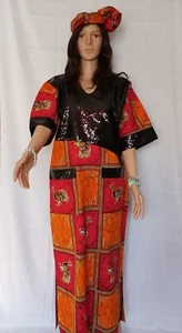 African Print Dress with Sequin lace + Headwrap - Picture 1 of 18