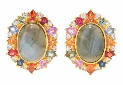 Pendiente Meher's SS Labradorita Multicolor Zafiro y Circón Blanco Piedras Preciosas Foto 1 de 2