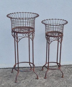 French country elegant set of 2 plant stand planter display RUST NEW - Picture 1 of 5