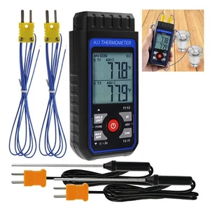 Dual Channel Temperature Meter Thermocouple K/J 4 K-Type Probes Alarm Function - Picture 1 of 9