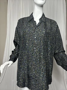 Vintage Sz M Button Up Shirt Pure Silk Floral Print Long Sleeve Structure Brand - Picture 1 of 12