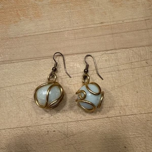 Novelty Drop Earrings, White/Gold - Picture 1 of 2