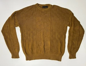 Vintage Structure Brown Gold Knit Fisherman Sweater ~ Size L ~ Preppy 90s Y2K - Picture 1 of 6