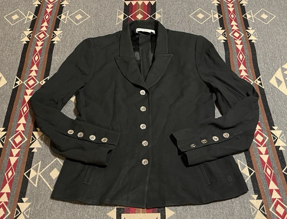 Sonia Rykiel Paris Blazer 6 纽扣羊毛混纺黑色法国 T41 — 第 1/4 张图片
