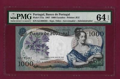 Portugal 1000 Escudos 1967 P-172 GEM UNC GRADED LOW SERIAL NUMBER  - Image 1 of 2
