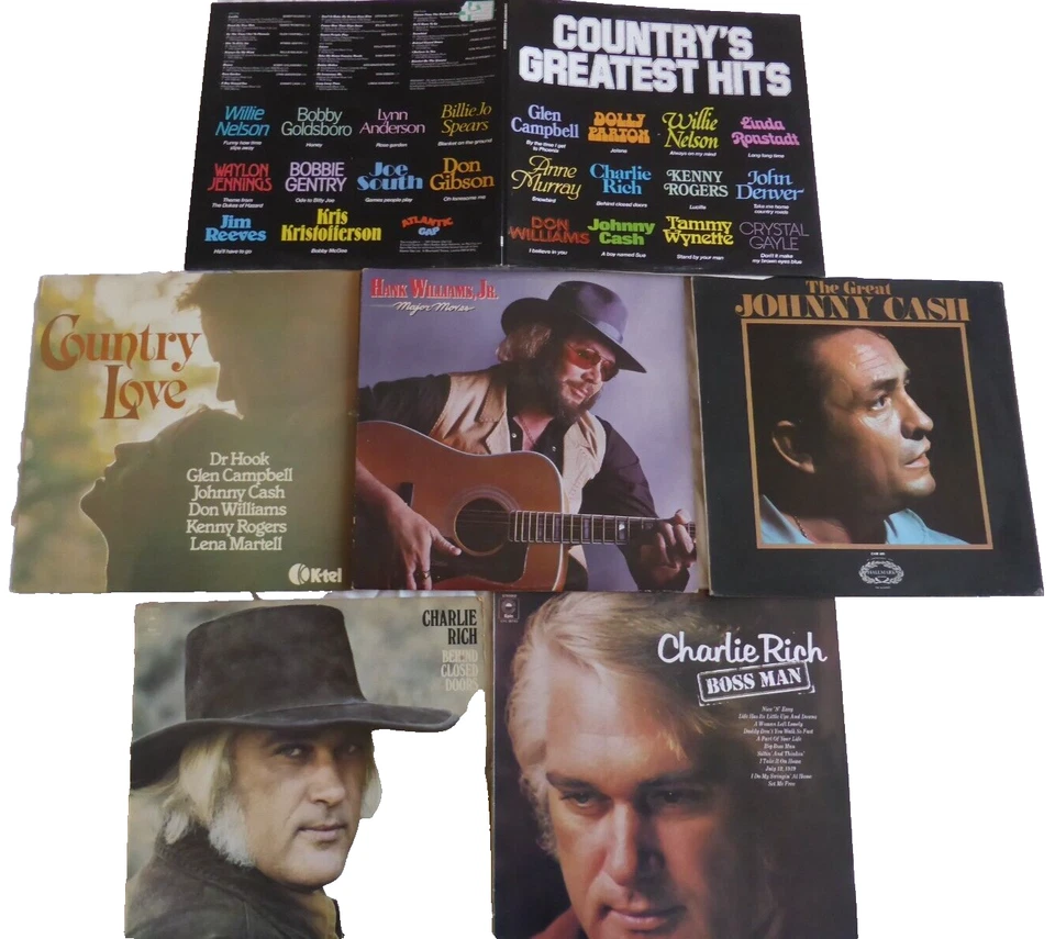 Lot: 6x COUNTRY LPS - CHARLIE RICH/ JOHNNY CASH/ HANK WILLIAMS JR. +COMPILATIONS - Image 1 of 4