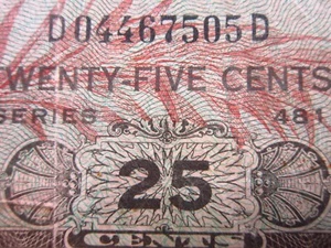 USA MPC Series 481 25 Cents Plate 55 7505# Military Payment Certificate Money - Picture 1 of 3