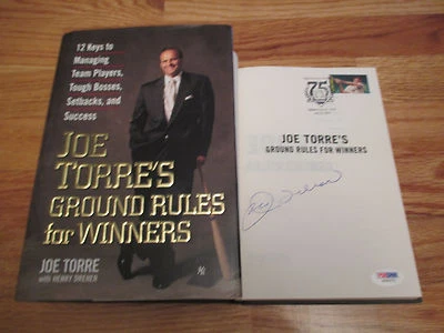 HOFer JOE TORRE signed GROUND RULES For WINNERS Book YANKEES Induction Stamp PSA - Image 1 of 3