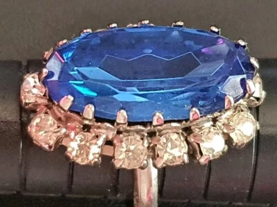 Anello💍CRISTALLO BLU❗ZIRCONI donna color argento RETRÒ❗pietra ovale REGOLABILE❗ - Immagine 1 di 4