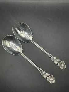 Vintage Hildesheimer Rose Silver Salad Servers – Fork and Spoon – 835 Hallmarked - Picture 1 of 6