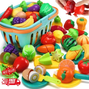 70 PCS Cutting Play Food Toy For Kids Kitchen, Pretend Fruit and Vegetables With - Picture 1 of 7