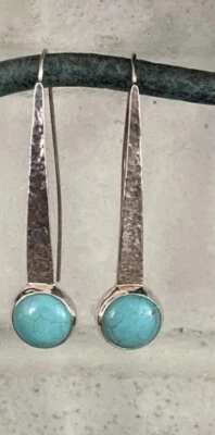 Pendientes enhebradores martillados Silpada plata esterlina turquesa "buceo cisne" W2132 Foto 1 de 4