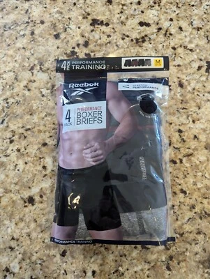 锐步男式 4 件装性能平角内裤黑色灰色栗色 M 码 — 第 1/4 张图片