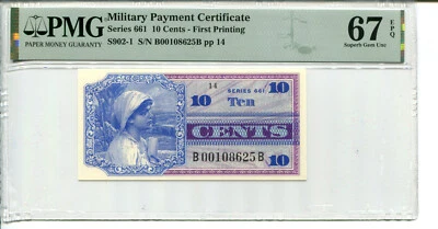 Series 661 10C Military Payment Certificate First PNT PMG 67 EPQ  SUPERB GEM UNC - Image 1 of 2