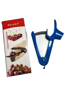 Veleka Cherry Olive Pitter Blue Splash Guard Silicone Cup One Hand Operation - Picture 1 of 3
