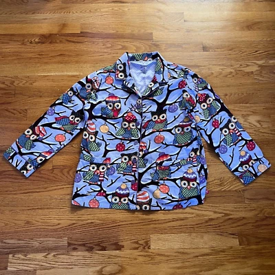 Nick & Nora Pajama Top Women's XXL Buttons heavy flannel pj owl purple - Image 1 of 4