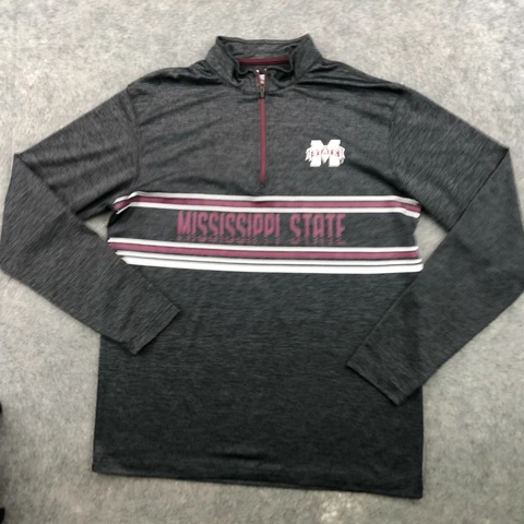 Mississippi State Bulldogs Pullover Mens Medium Gray Maroon Spell Out Half Zip Cover