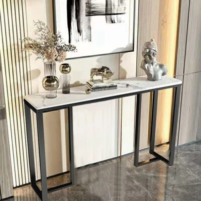 Simple&Classic Real Marble Console Table Entryway Display Accent Table Black Leg - image 1 of 4