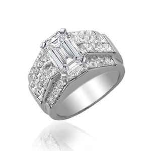 18k Weißgold Braut Ring Set 3,50 ct Smaragd Diamant Prinzessschliff Form GIA - Bild 1 von 1