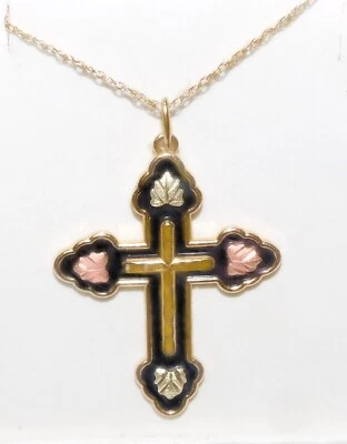 Cadena Black Hills Oro 10k Cruz Negro Esmalte Oro Sólido 10k Foto 1 de 4