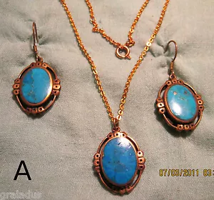 Set gioielli, bronzo, con varie pietre preziose: turchese o opale di mare - Foto 1 di 3
