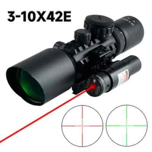 Hunting 3-10x 42E Riflescope Compact Red Green Laser Sight Scope 20mm Rail Mount - Picture 1 of 12