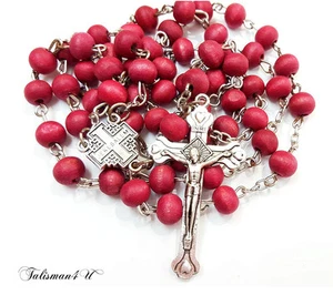 Sandalwood Jerusalem Red Scented Rosary Beads Necklace Catholic Cross & Gift Box - Picture 1 of 4